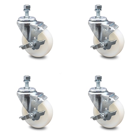 Service Caster 4 Inch Nylon Wheel Swivel 10mm Threaded Stem Caster Set with Brake SCC SCC-TS20S414-NYS-TLB-M1015-4